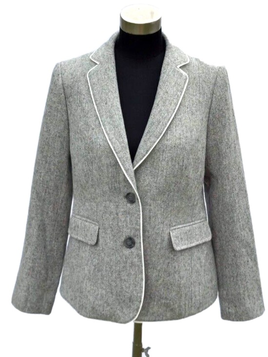 Talbots Jackets & Blazers - Talbots Woman Aberdeen Herringbone Tweed Blazer 14W Grey Wool Preppy Classic